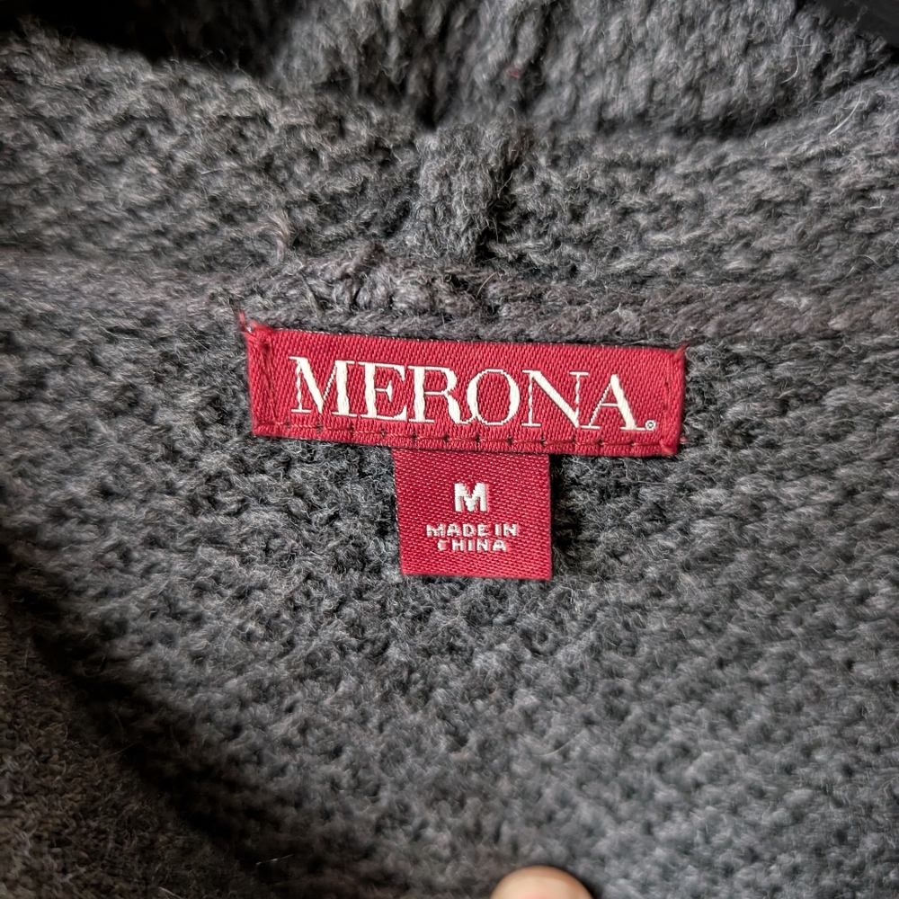 Merona Wool Blend Hooded Knit Cardigan Sweater Size Medium - Picture 4 of 6